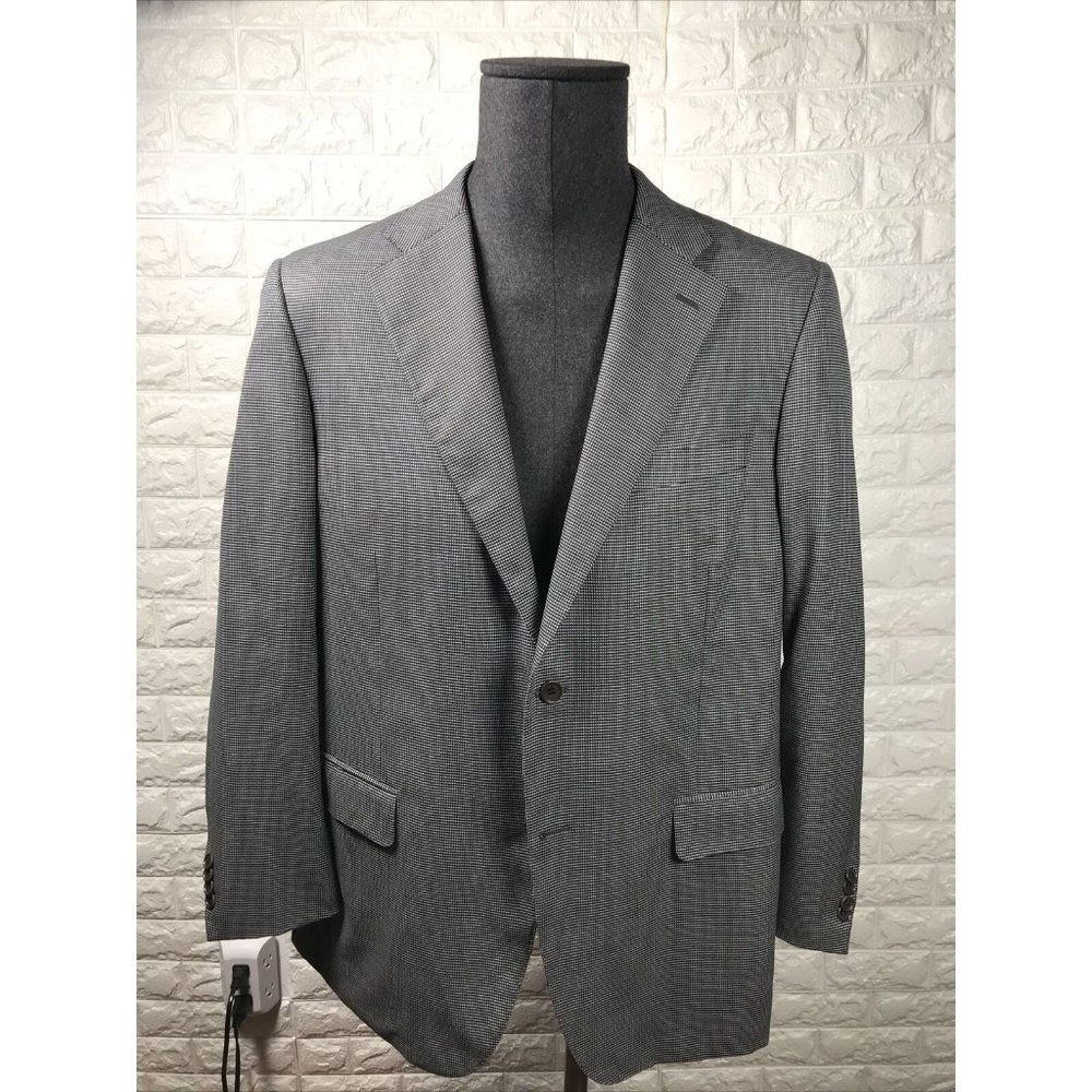 Canali Sport Coat Blazer Houndstooth Wool Navy Jacket Mens 44R Regular